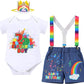 Coco-melon 2nd Birthday Outfit For Baby Boy Watermelon Romper/ T-skirt +Rainbow Denim Shorts +Colorful Suspenders +Crown Headband Cake Smash Photo Shoot