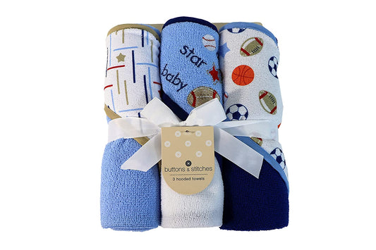 Buttons & Stiches 3 hooded towels