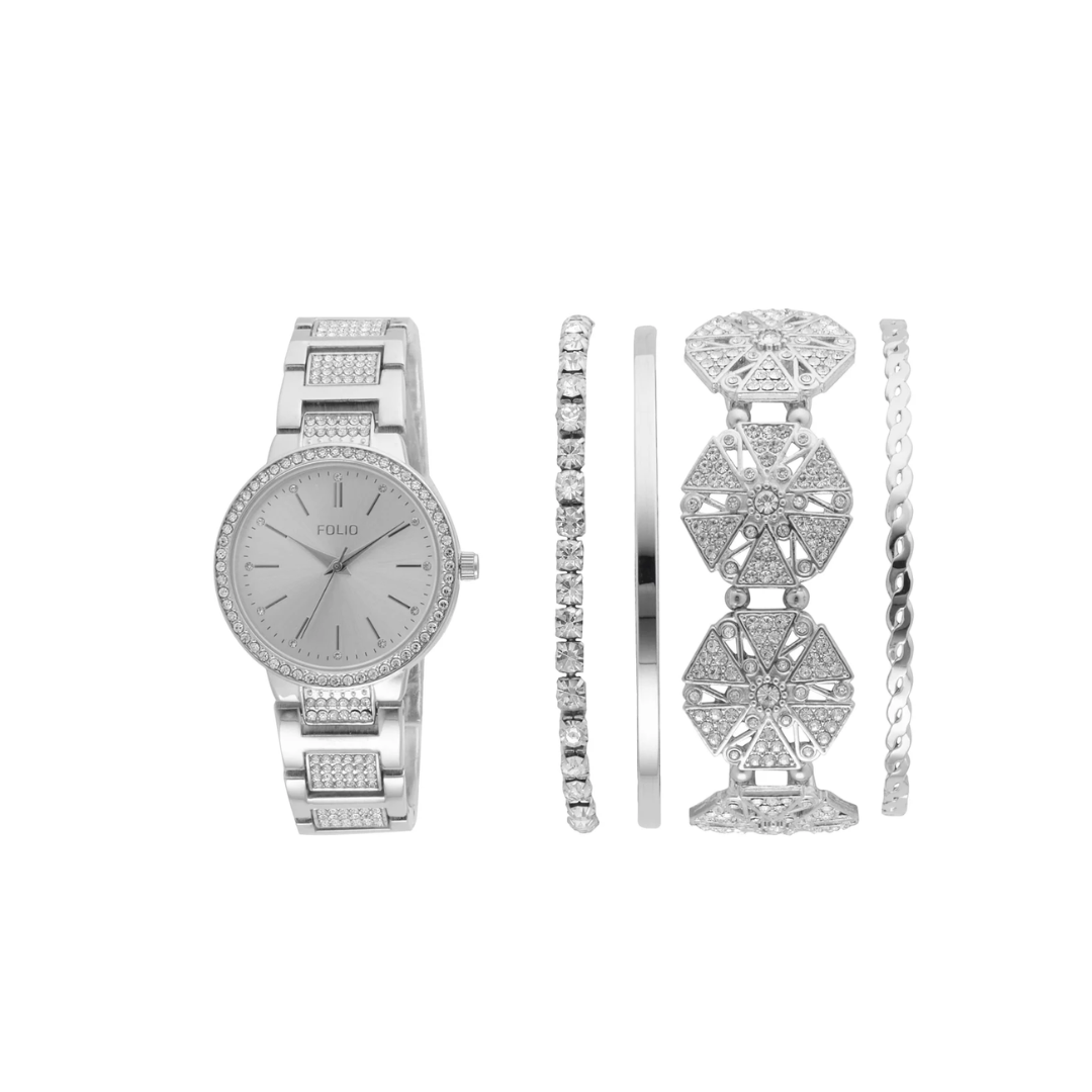 Folio Women's Silver Tone Crystal Stackable Watch Set- Kohl's