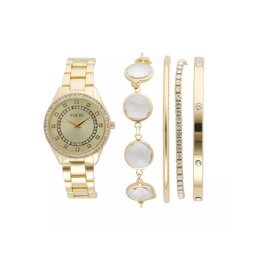 Folio Women's Gold Tone Crystal Stackable Watch Set- Kohl's