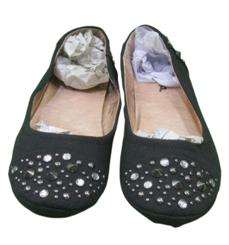 LADIES Black Silver Spikes On Ballet Flats Round Toe Sexy